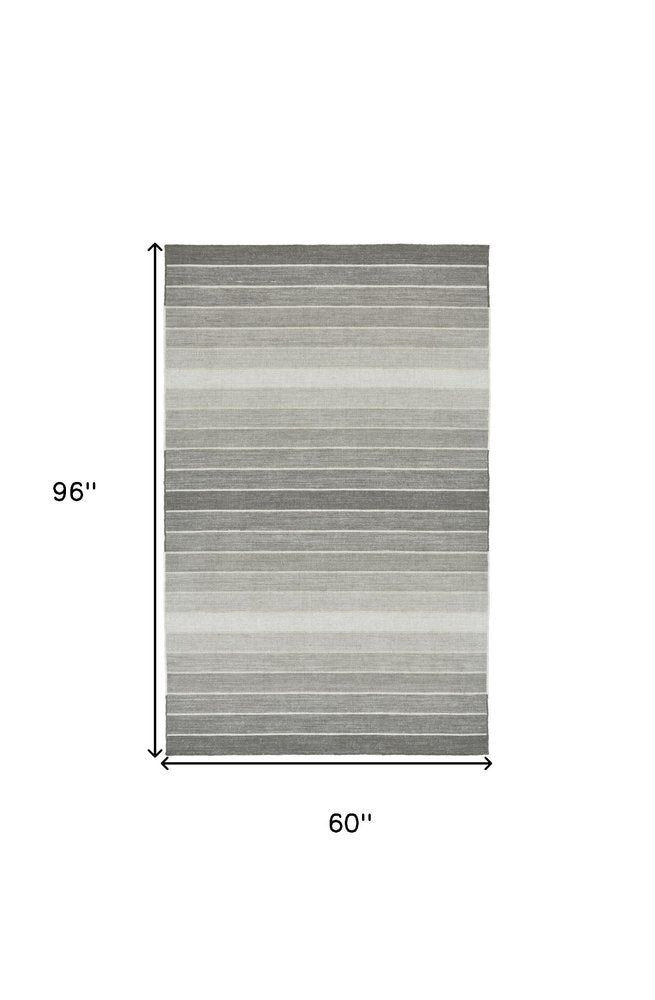 5' X 8' Red Wool Striped Hand Woven Area Rug