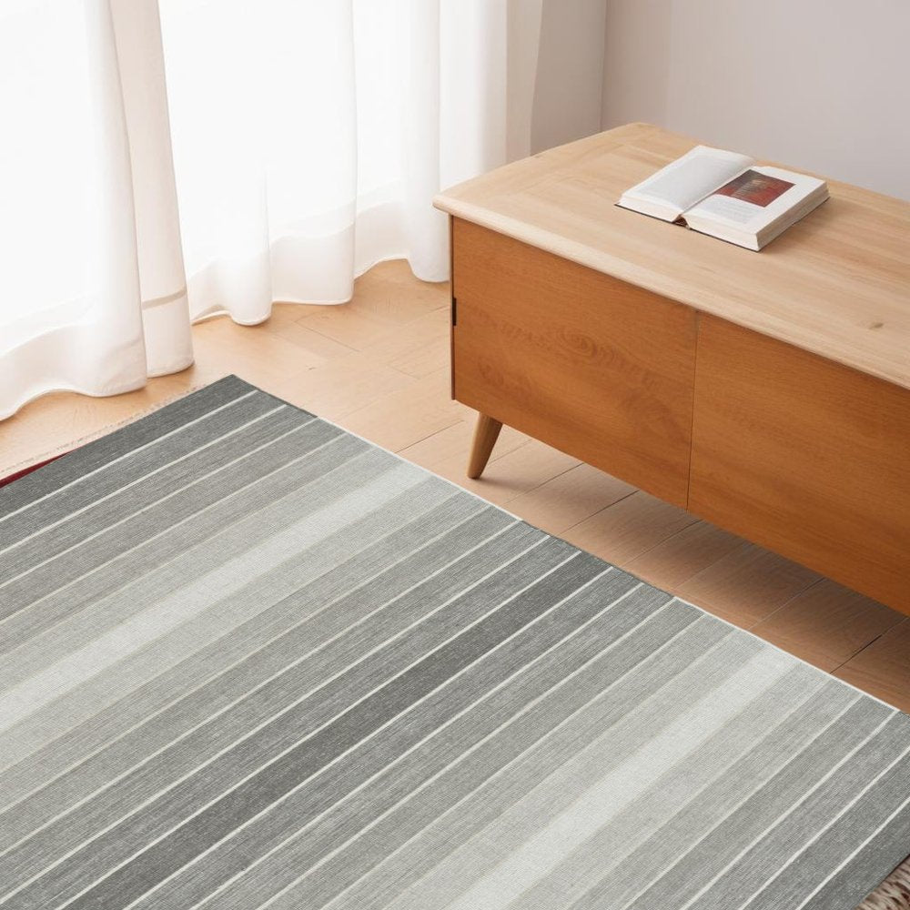 5' X 8' Red Wool Striped Hand Woven Area Rug