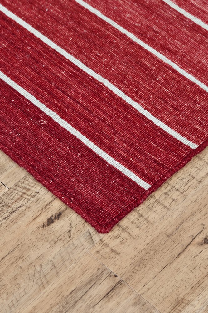 5' X 8' Red Wool Striped Hand Woven Area Rug