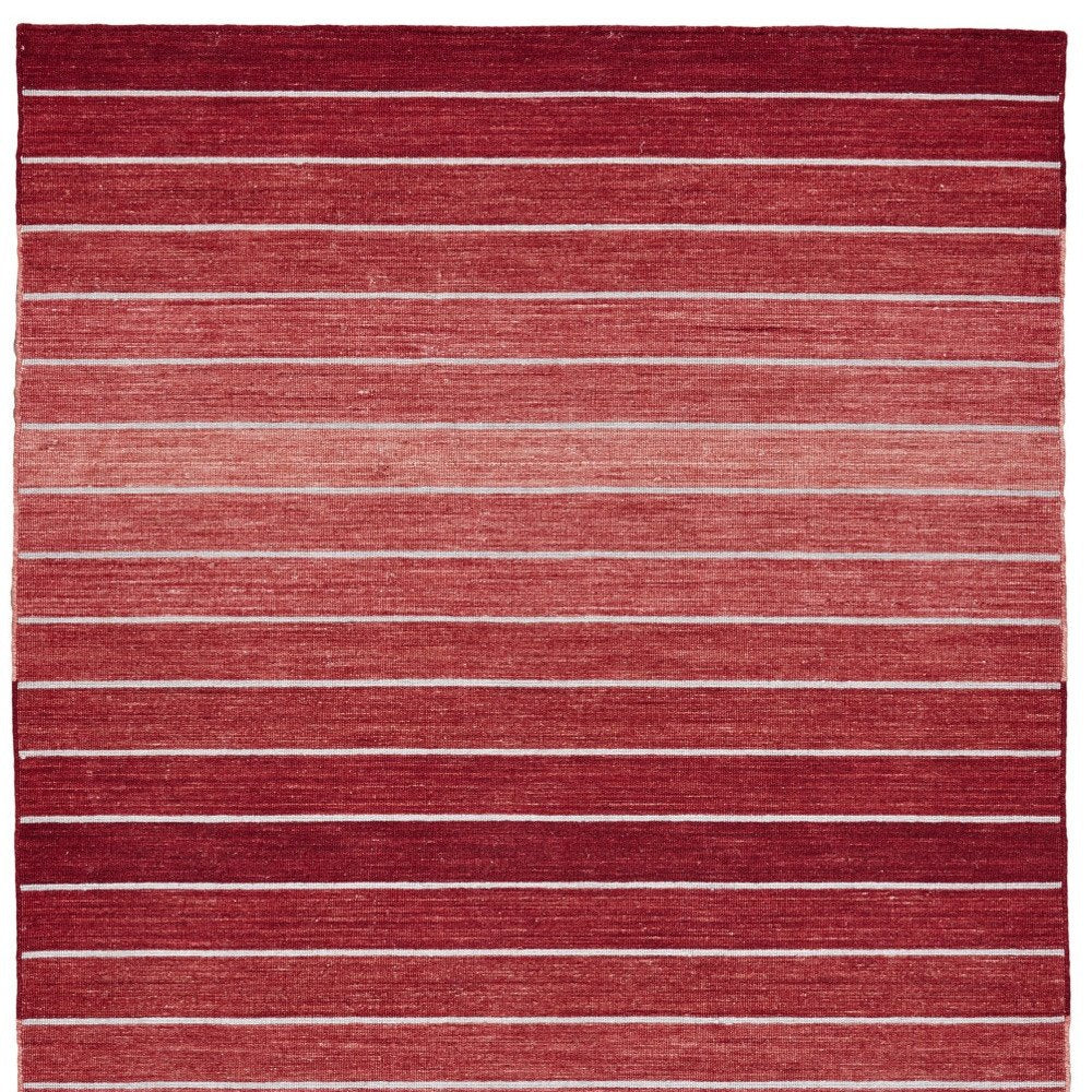 5' X 8' Red Wool Striped Hand Woven Area Rug