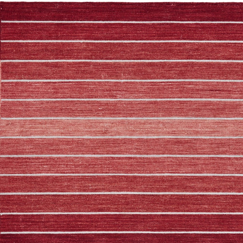 5' X 8' Red Wool Striped Hand Woven Area Rug