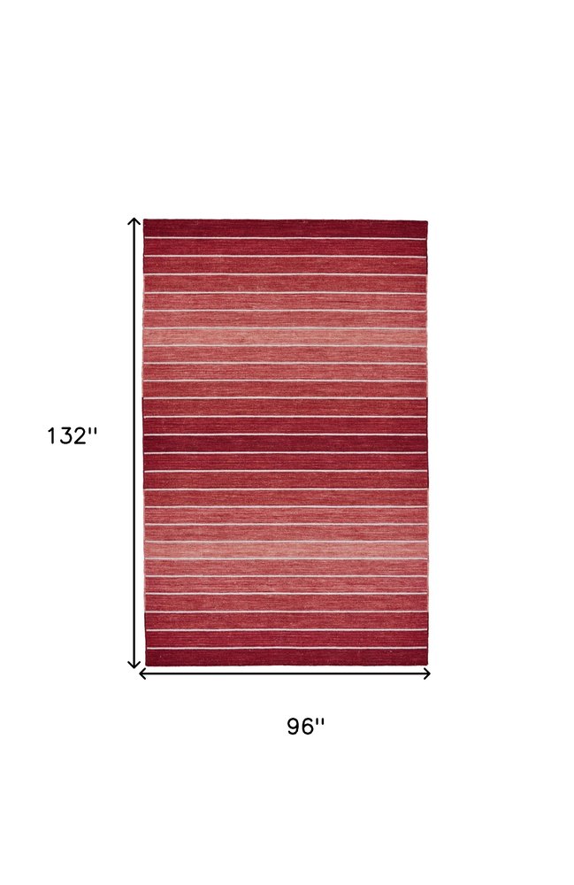 5' X 8' Red Wool Striped Hand Woven Area Rug