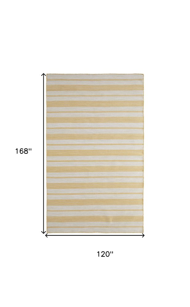 10' X 14' Yellow and Ivory Striped Hand Woven Area Rug