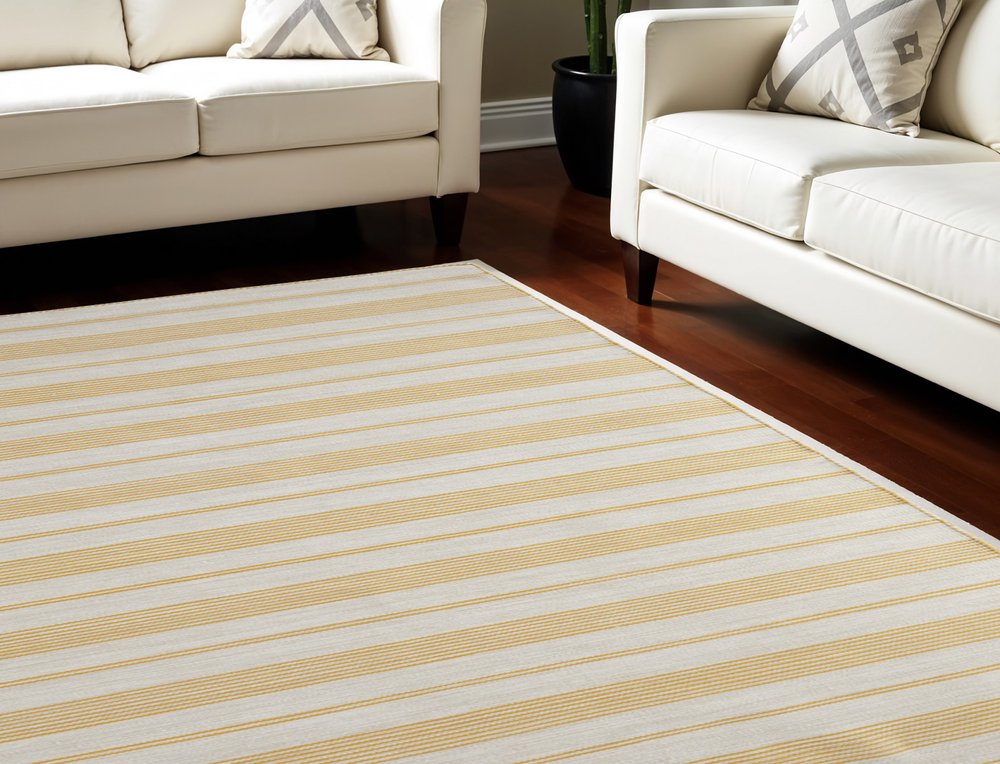 10' X 14' Yellow and Ivory Striped Hand Woven Area Rug