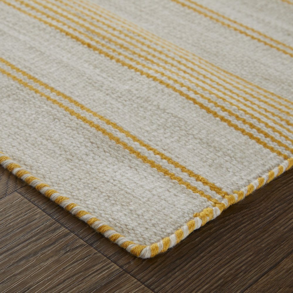 10' X 14' Yellow and Ivory Striped Hand Woven Area Rug