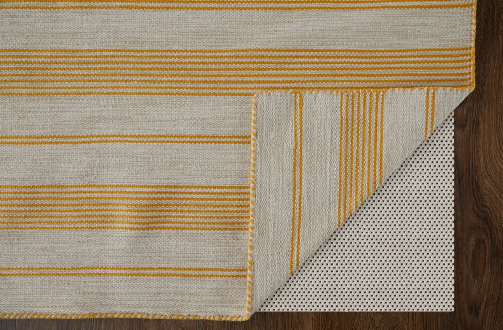 10' X 14' Yellow and Ivory Striped Hand Woven Area Rug