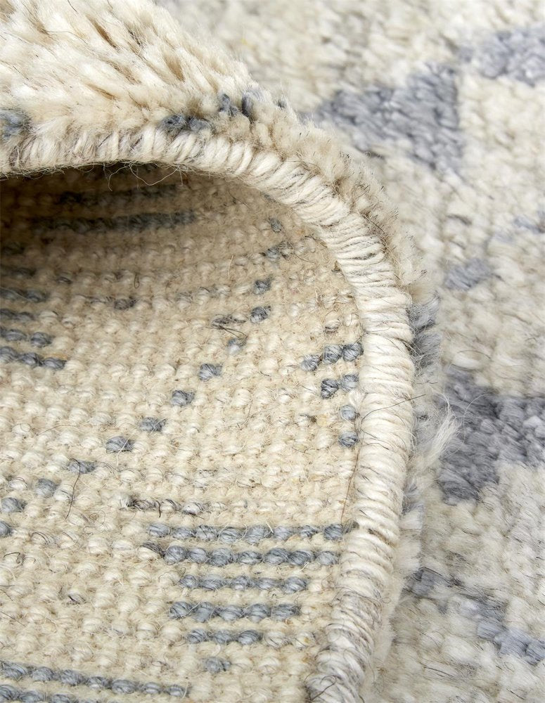 6' X 9' Gray and Ivory Geometric Hand Knotted Worn Faded Area Rug