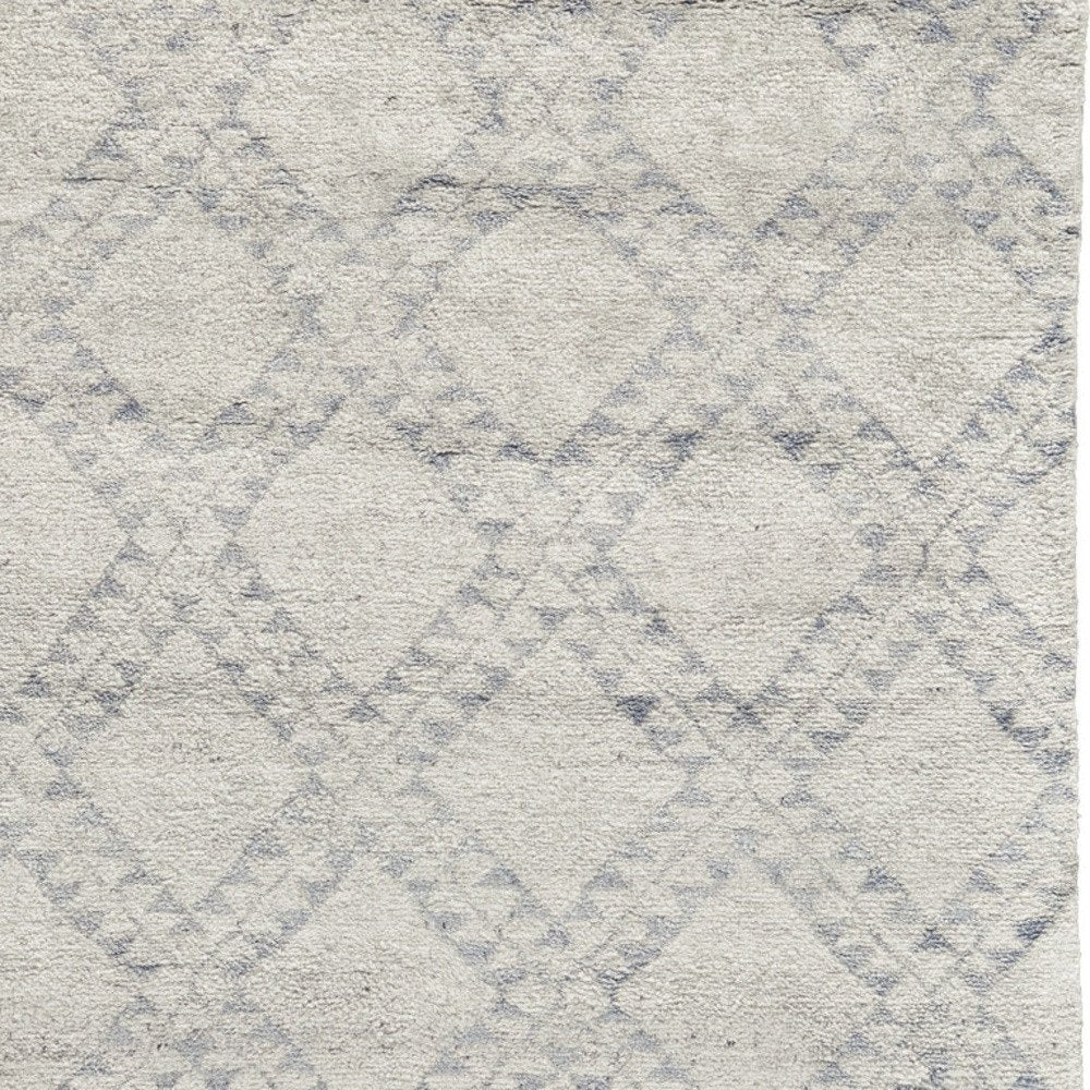 6' X 9' Gray and Ivory Geometric Hand Knotted Worn Faded Area Rug