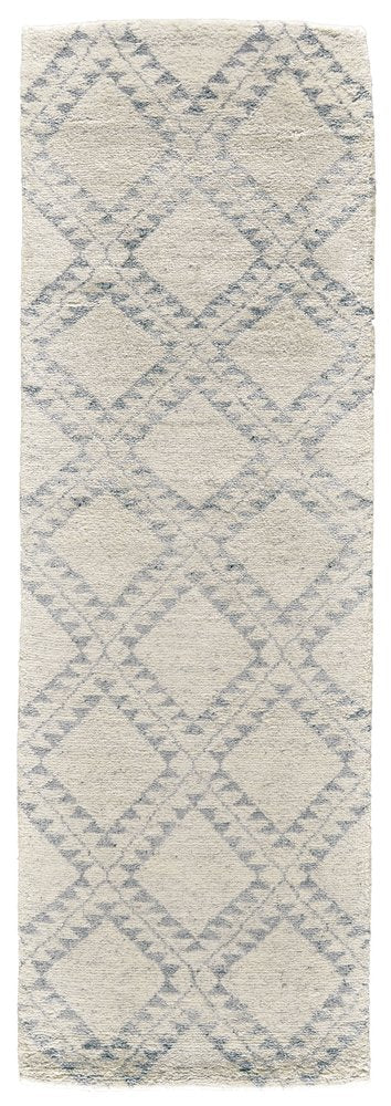 6' X 9' Gray and Ivory Geometric Hand Knotted Worn Faded Area Rug