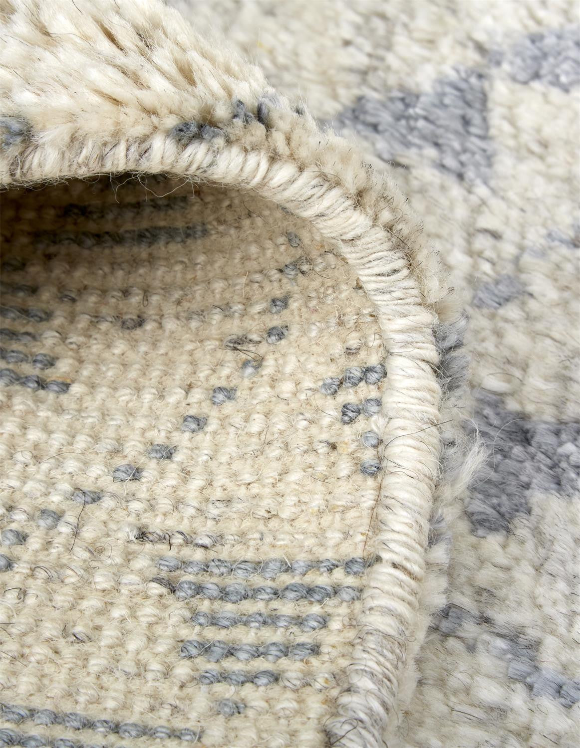 6' X 9' Gray and Ivory Geometric Hand Knotted Worn Faded Area Rug