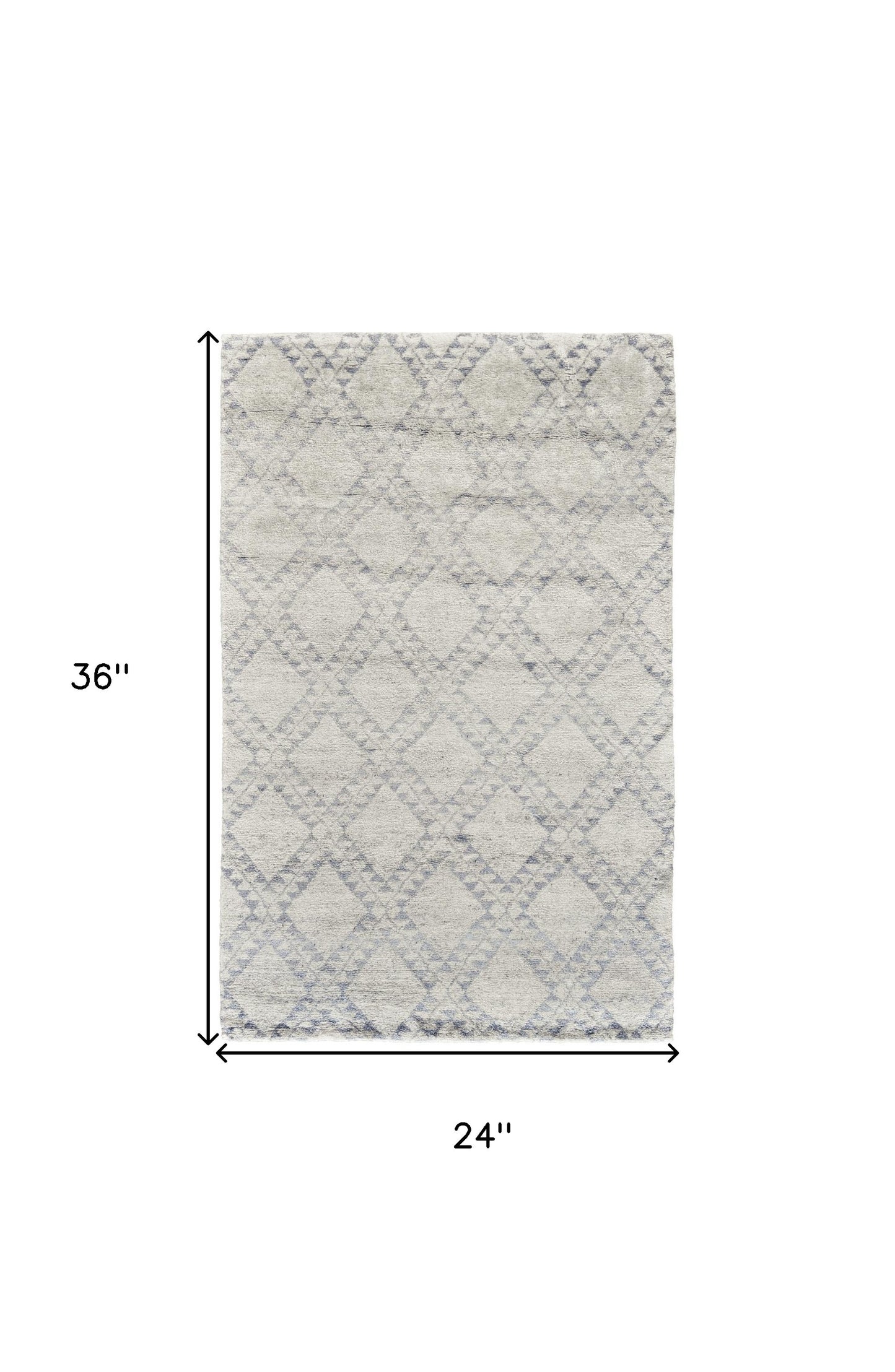 6' X 9' Gray and Ivory Geometric Hand Knotted Worn Faded Area Rug