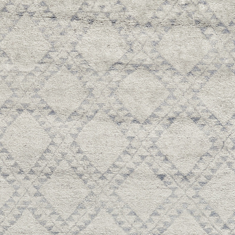 6' X 9' Gray and Ivory Geometric Hand Knotted Worn Faded Area Rug