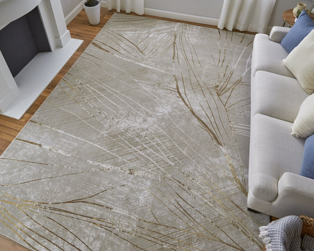 5' X 8' Silver Brown and Taupe Abstract Power Loom Area Rug