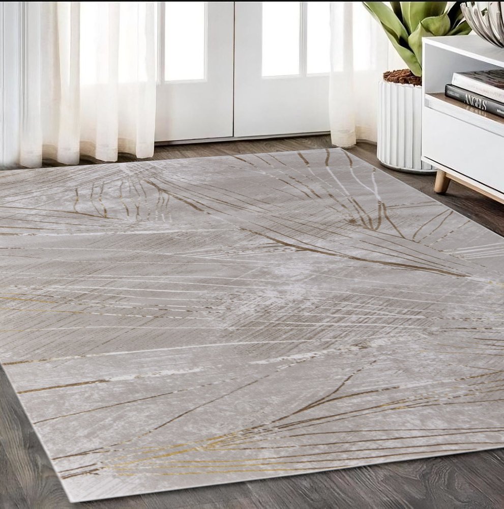5' X 8' Silver Brown and Taupe Abstract Power Loom Area Rug