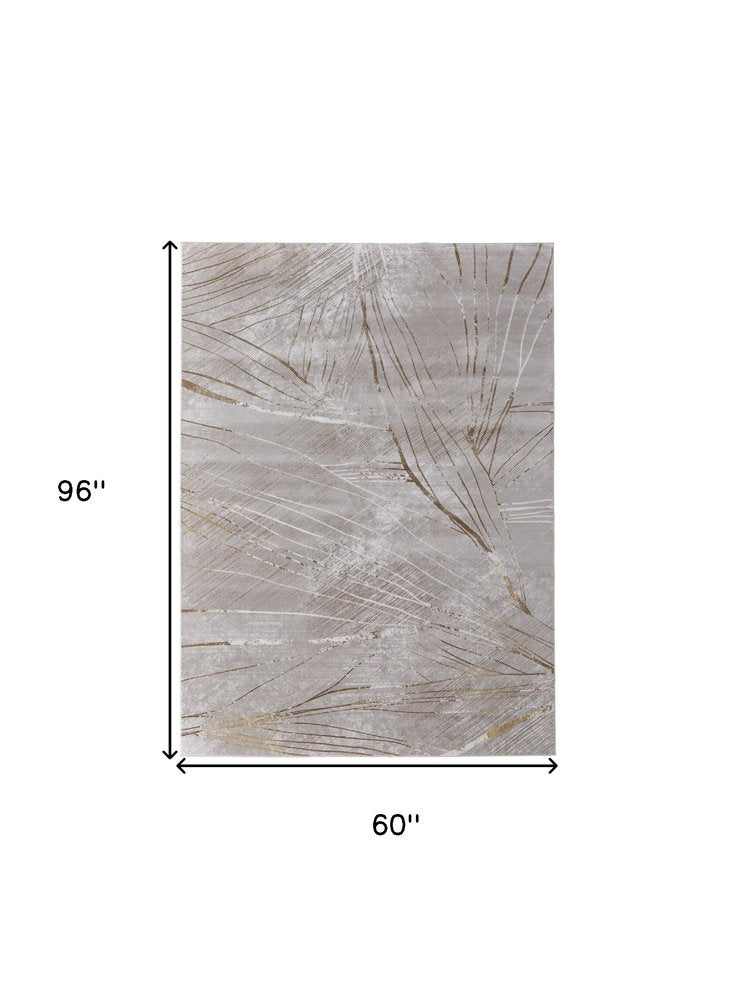 5' X 8' Silver Brown and Taupe Abstract Power Loom Area Rug