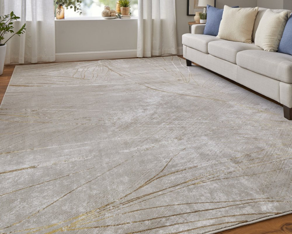 5' X 8' Silver Brown and Taupe Abstract Power Loom Area Rug