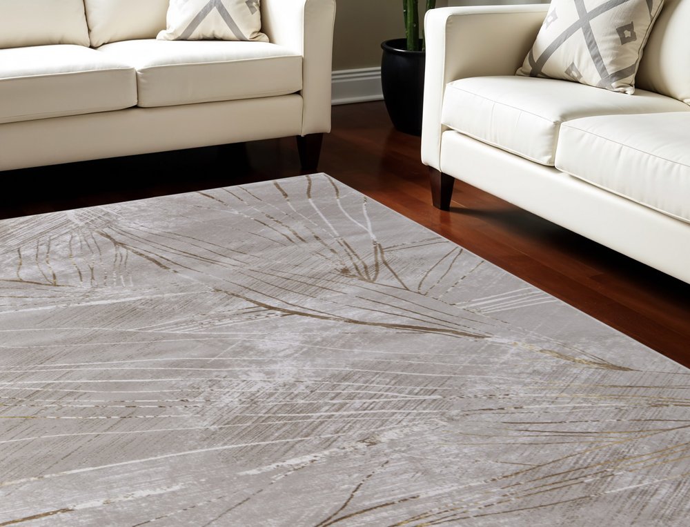 5' X 8' Silver Brown and Taupe Abstract Power Loom Area Rug