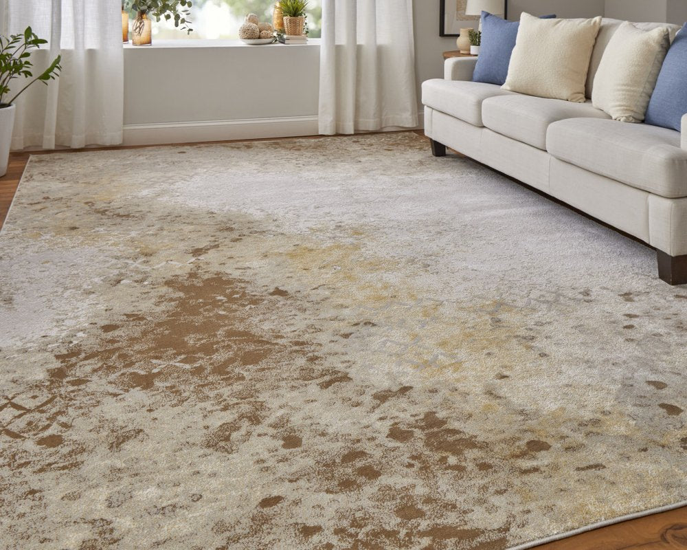 5' X 8' Tan and Ivory Abstract Power Loom Worn Faded Area Rug