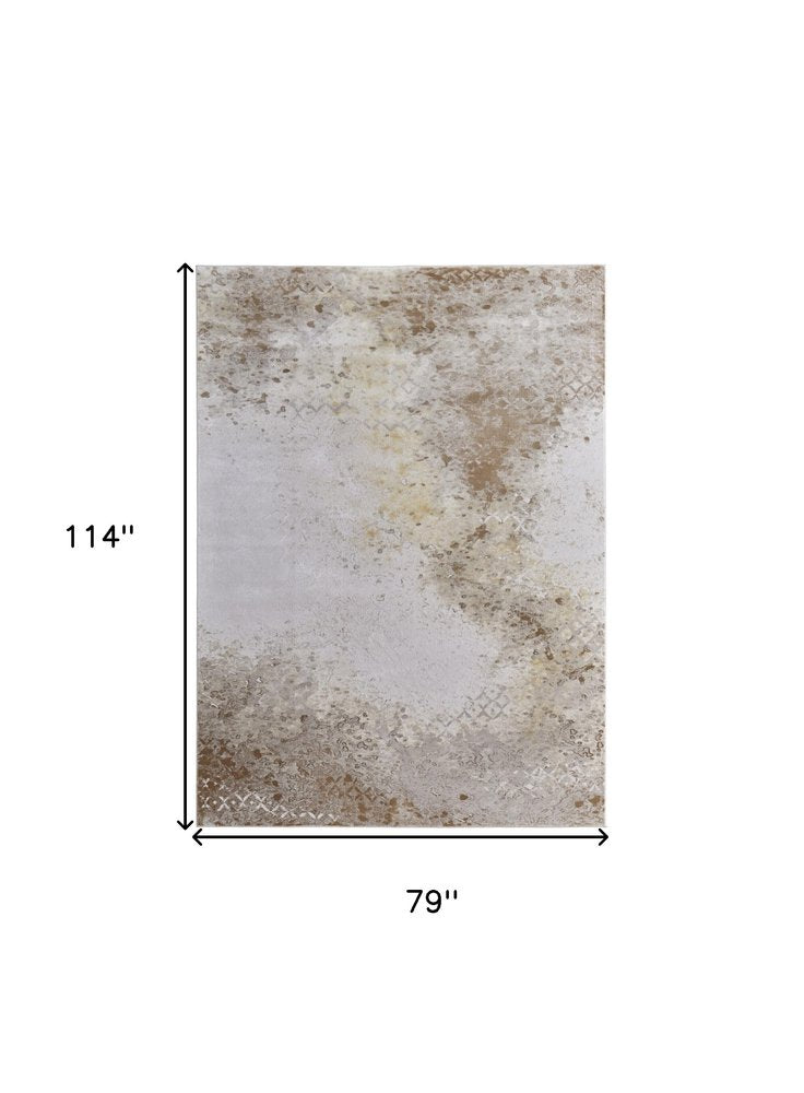 5' X 8' Tan and Ivory Abstract Power Loom Worn Faded Area Rug