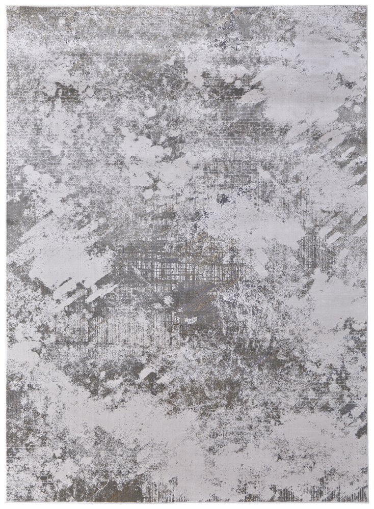 5' X 8' Gray and Silver Abstract Power Loom Worn Faded Area Rug