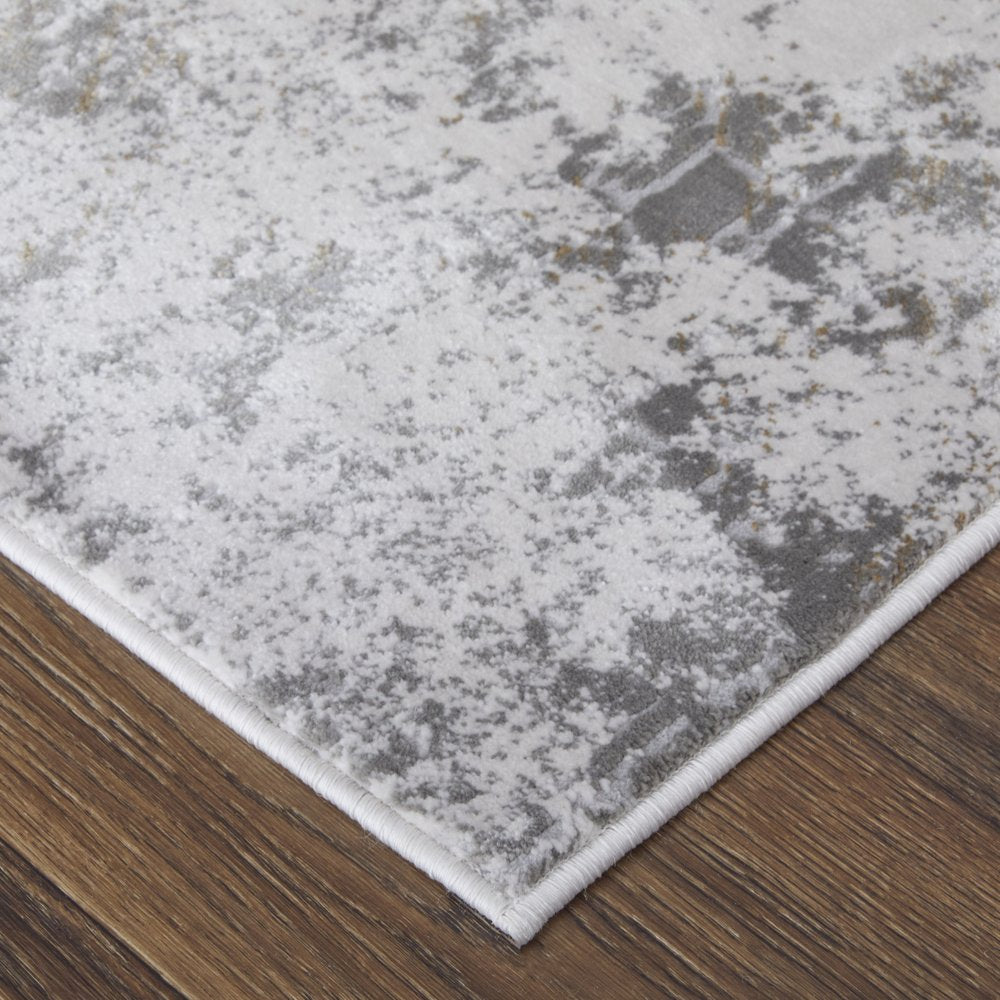 5' X 8' Gray and Silver Abstract Power Loom Worn Faded Area Rug