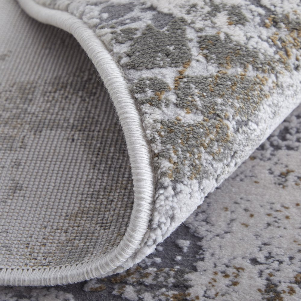 5' X 8' Gray and Silver Abstract Power Loom Worn Faded Area Rug