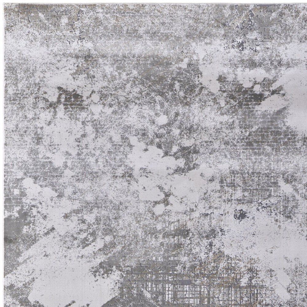 5' X 8' Gray and Silver Abstract Power Loom Worn Faded Area Rug