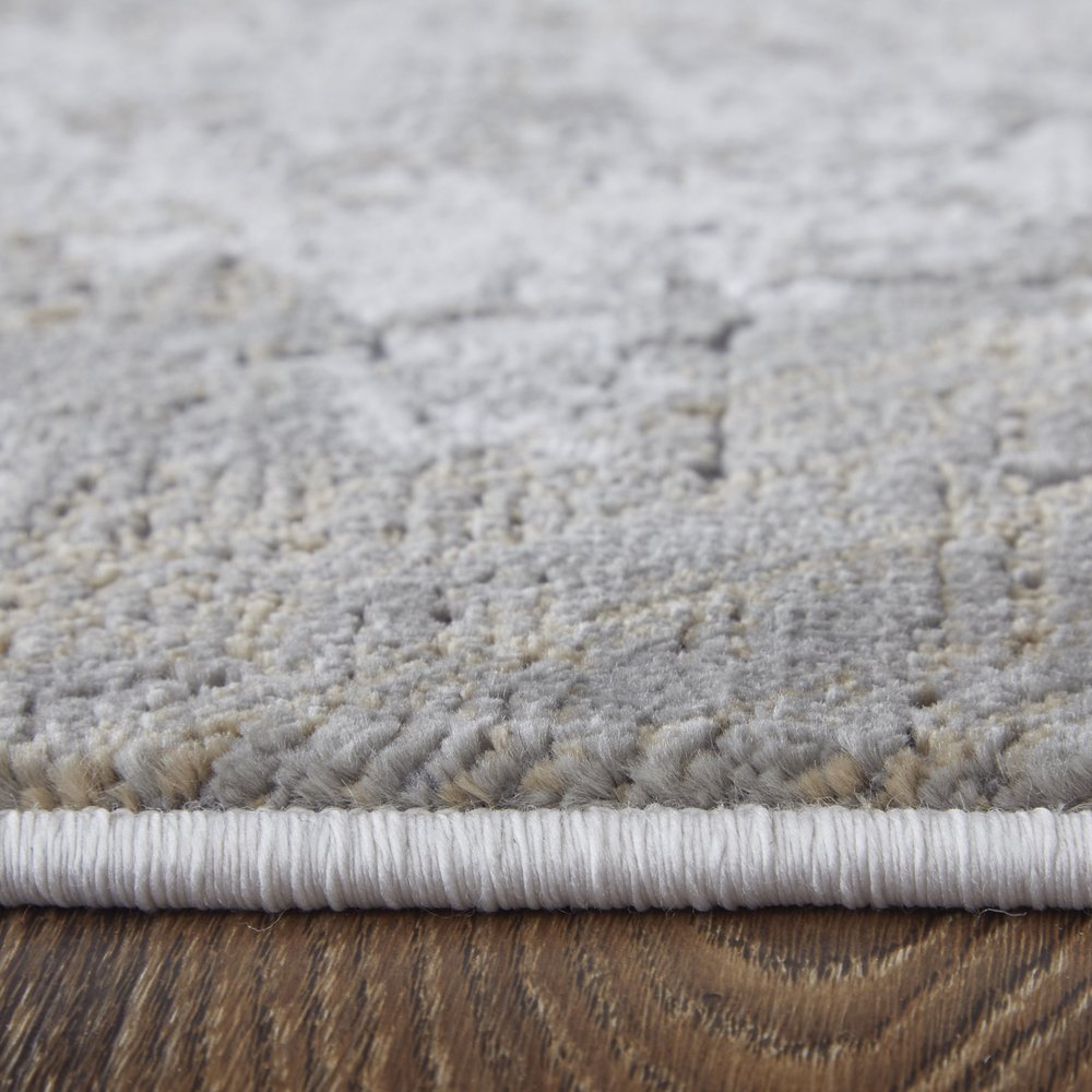 5' X 8' Gray and Silver Abstract Power Loom Worn Faded Area Rug