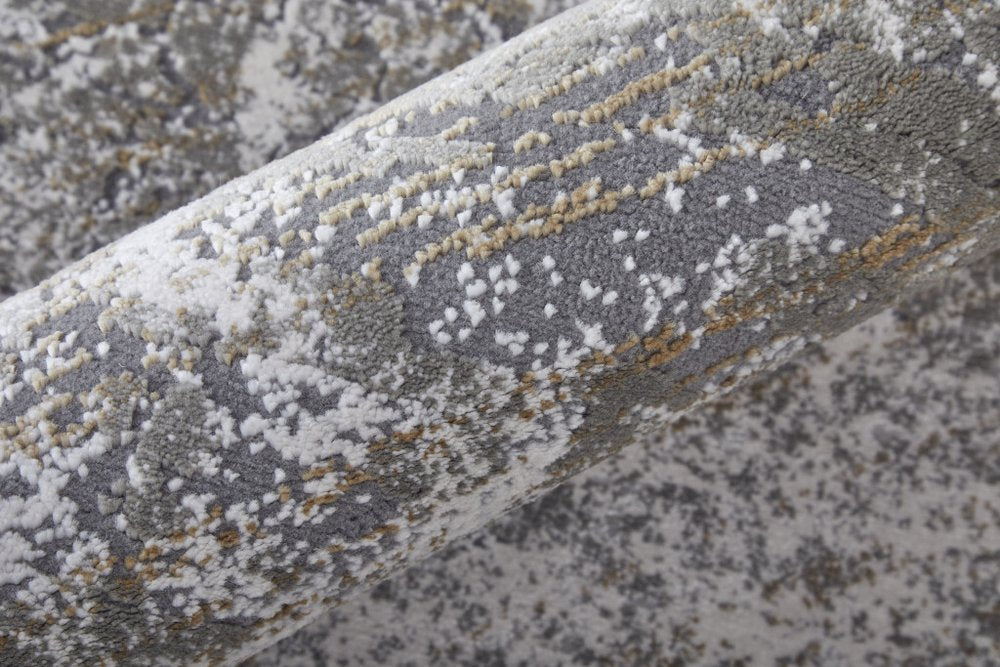 5' X 8' Gray and Silver Abstract Power Loom Worn Faded Area Rug