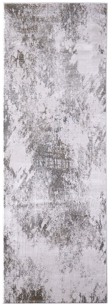 5' X 8' Gray and Silver Abstract Power Loom Worn Faded Area Rug