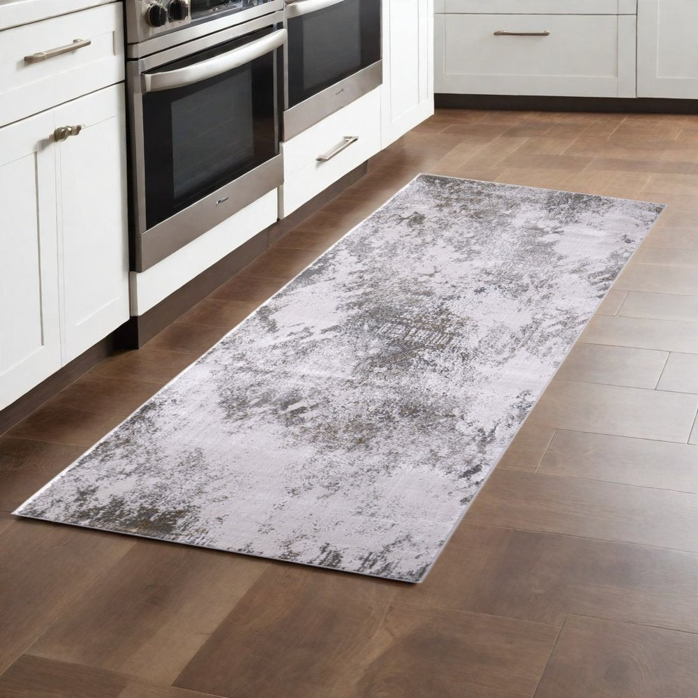 5' X 8' Gray and Silver Abstract Power Loom Worn Faded Area Rug