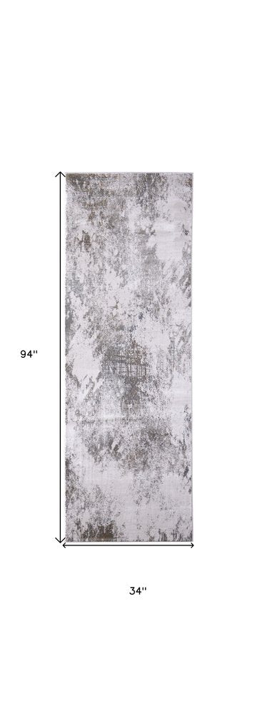 5' X 8' Gray and Silver Abstract Power Loom Worn Faded Area Rug