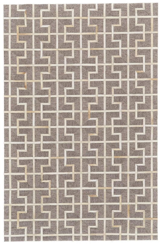 5' X 8' Tan and Ivory Geometric Hand Woven Area Rug