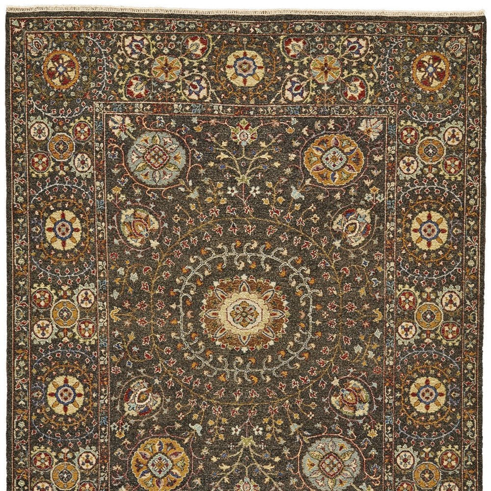 2' X 3' Brown and Gold Wool Geometric Hand Knotted Area Rug