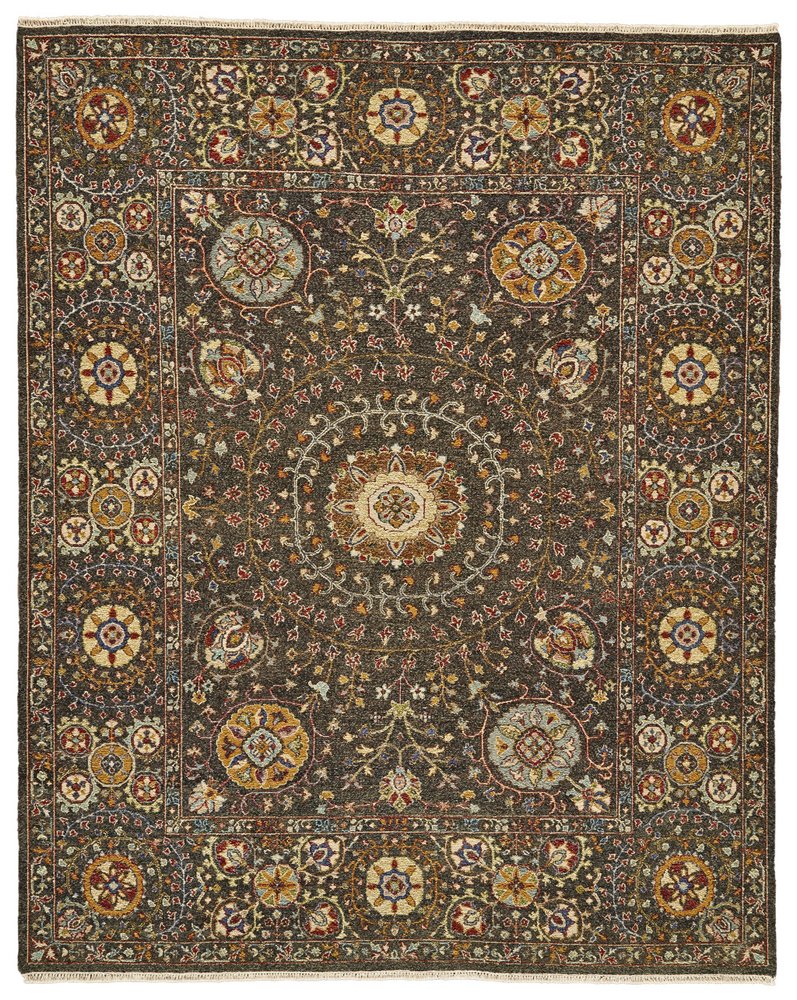2' X 3' Brown and Gold Wool Geometric Hand Knotted Area Rug