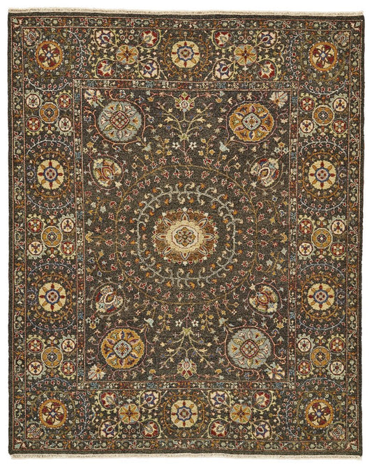 2' X 3' Brown and Gold Wool Geometric Hand Knotted Area Rug