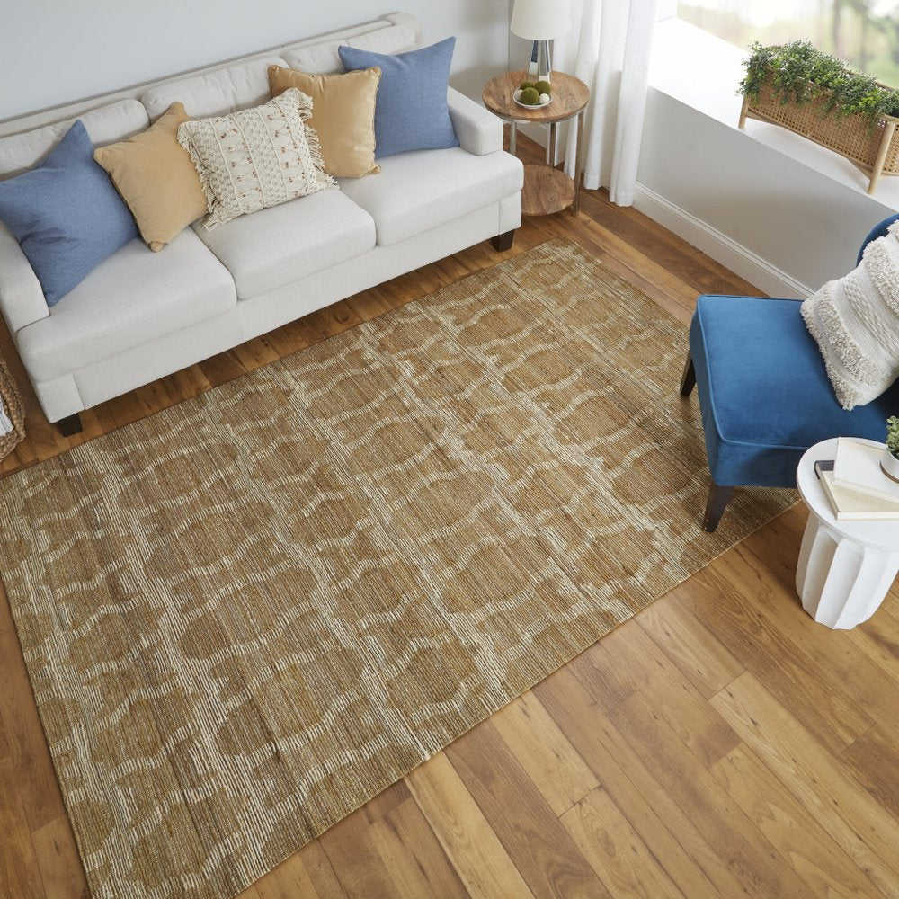 4' X 6' Tan and Ivory Geometric Hand Woven Area Rug