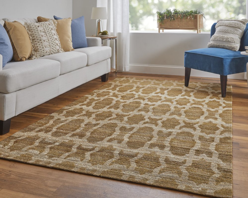 4' X 6' Tan and Ivory Geometric Hand Woven Area Rug