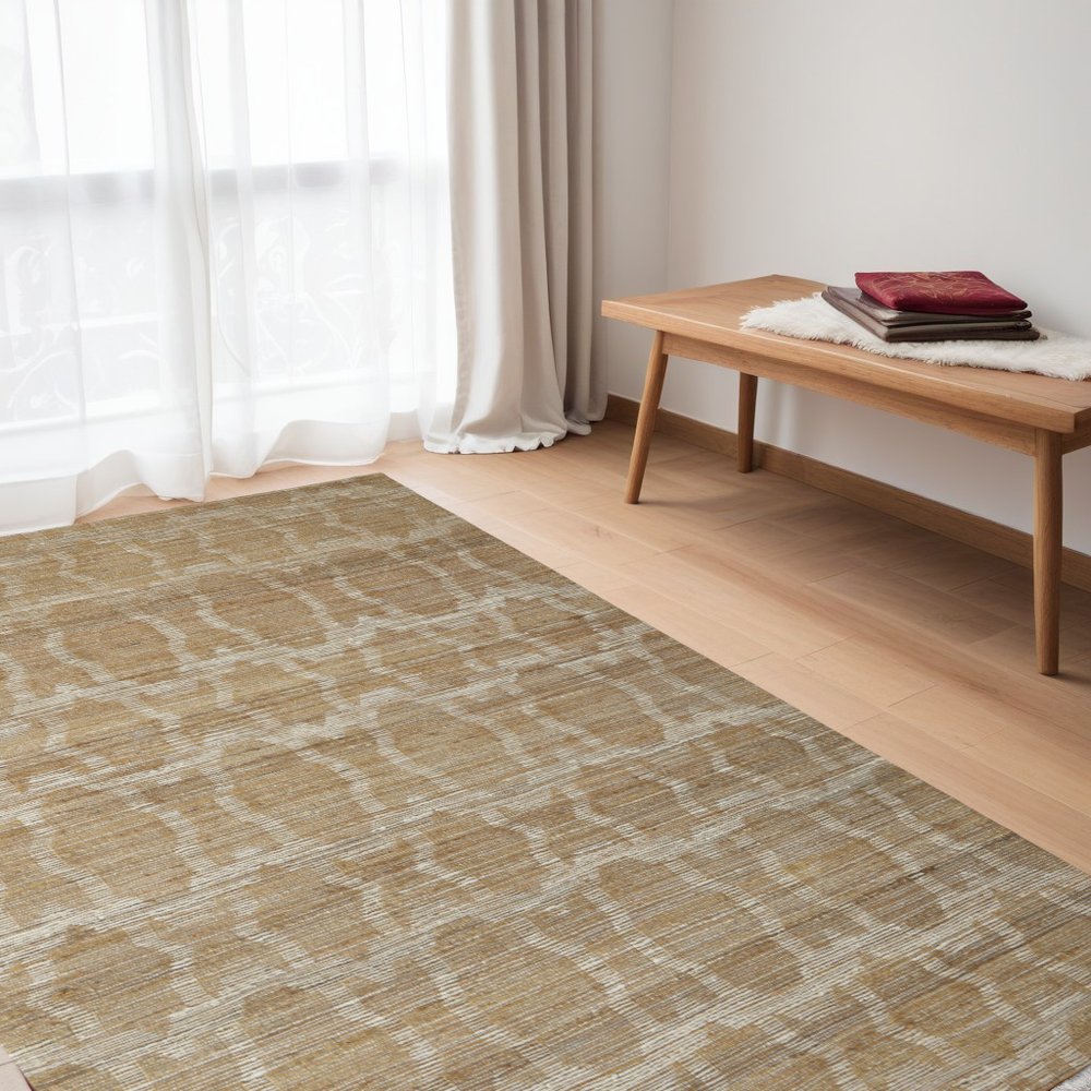 4' X 6' Tan and Ivory Geometric Hand Woven Area Rug