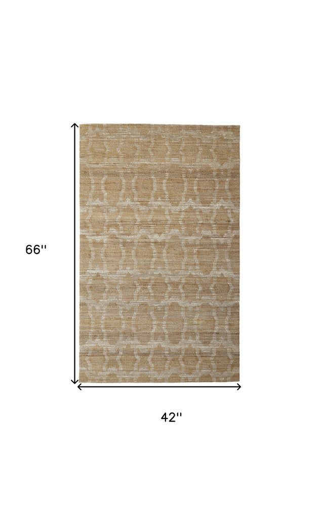 4' X 6' Tan and Ivory Geometric Hand Woven Area Rug