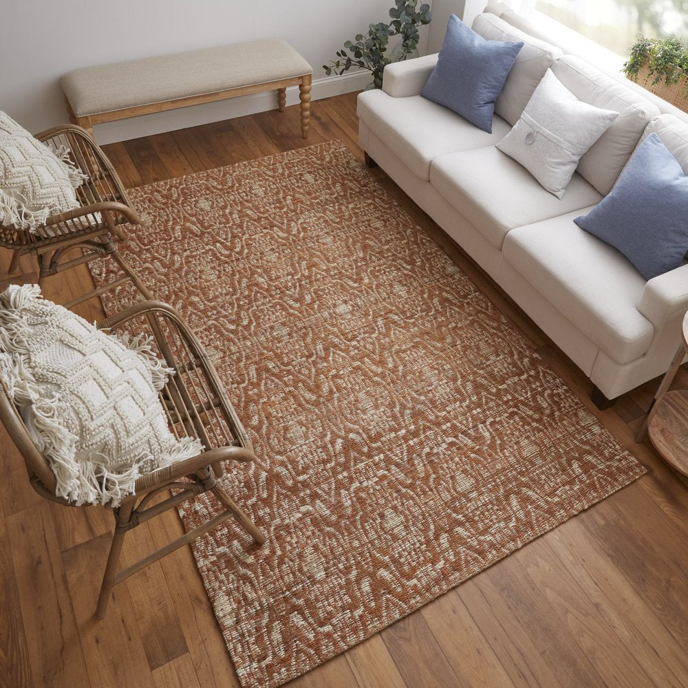 8' X 11' Orange and Tan Geometric Hand Woven Area Rug