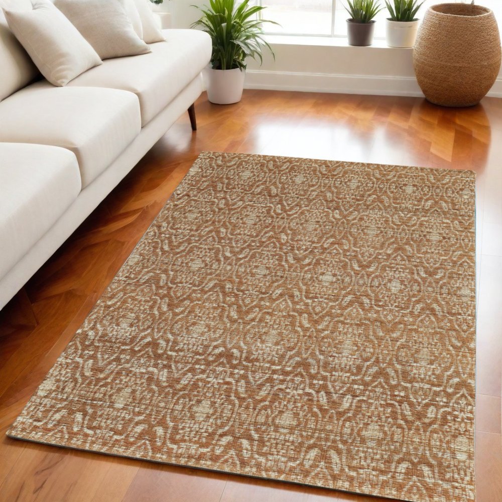 8' X 11' Orange and Tan Geometric Hand Woven Area Rug
