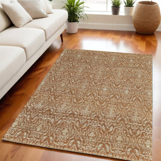 8' X 11' Orange and Tan Geometric Hand Woven Area Rug