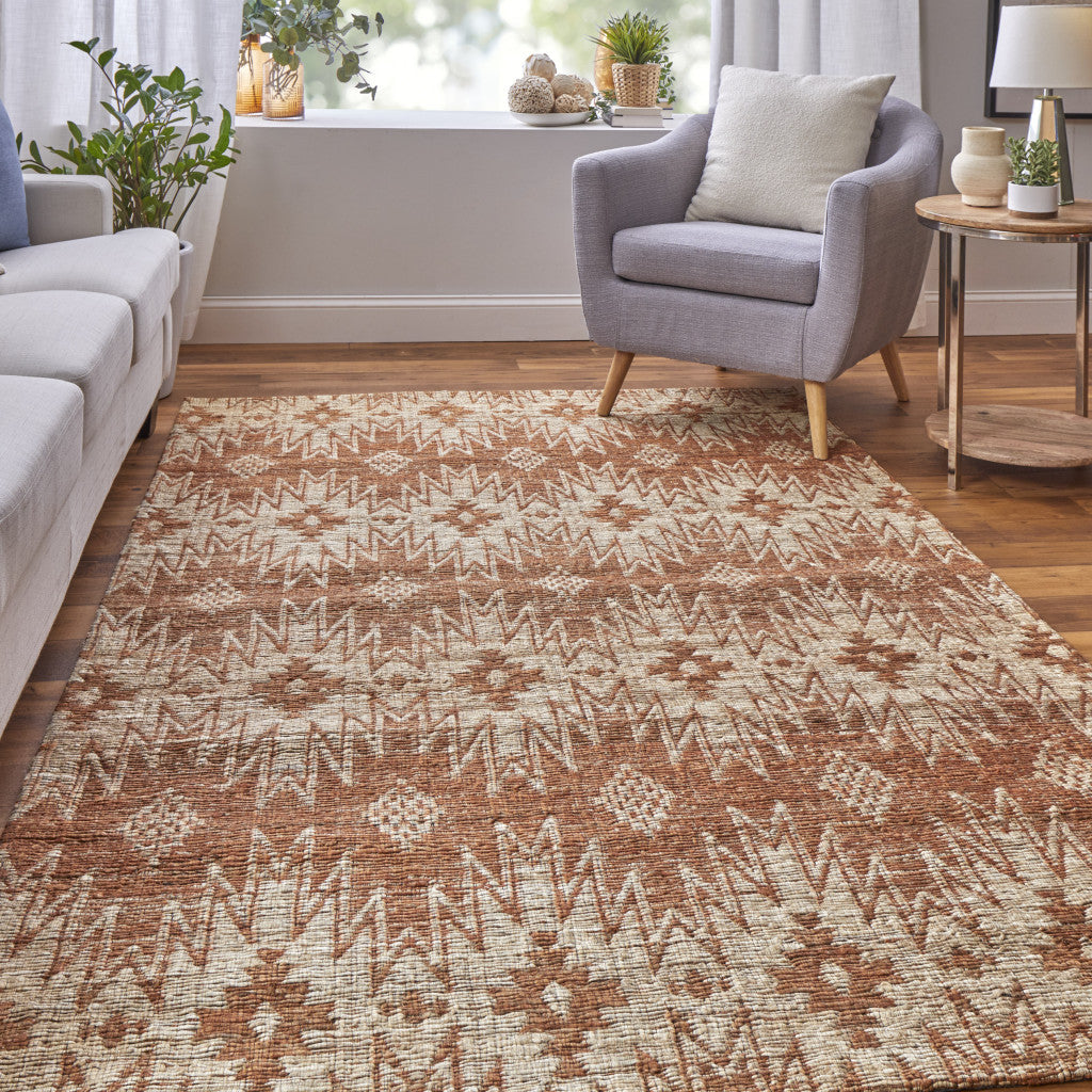 5' X 8' Tan and Gray Geometric Hand Woven Area Rug