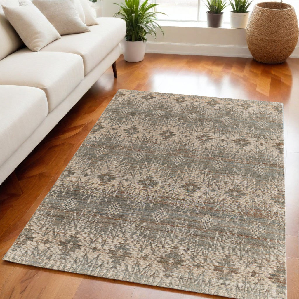 5' X 8' Tan and Gray Geometric Hand Woven Area Rug
