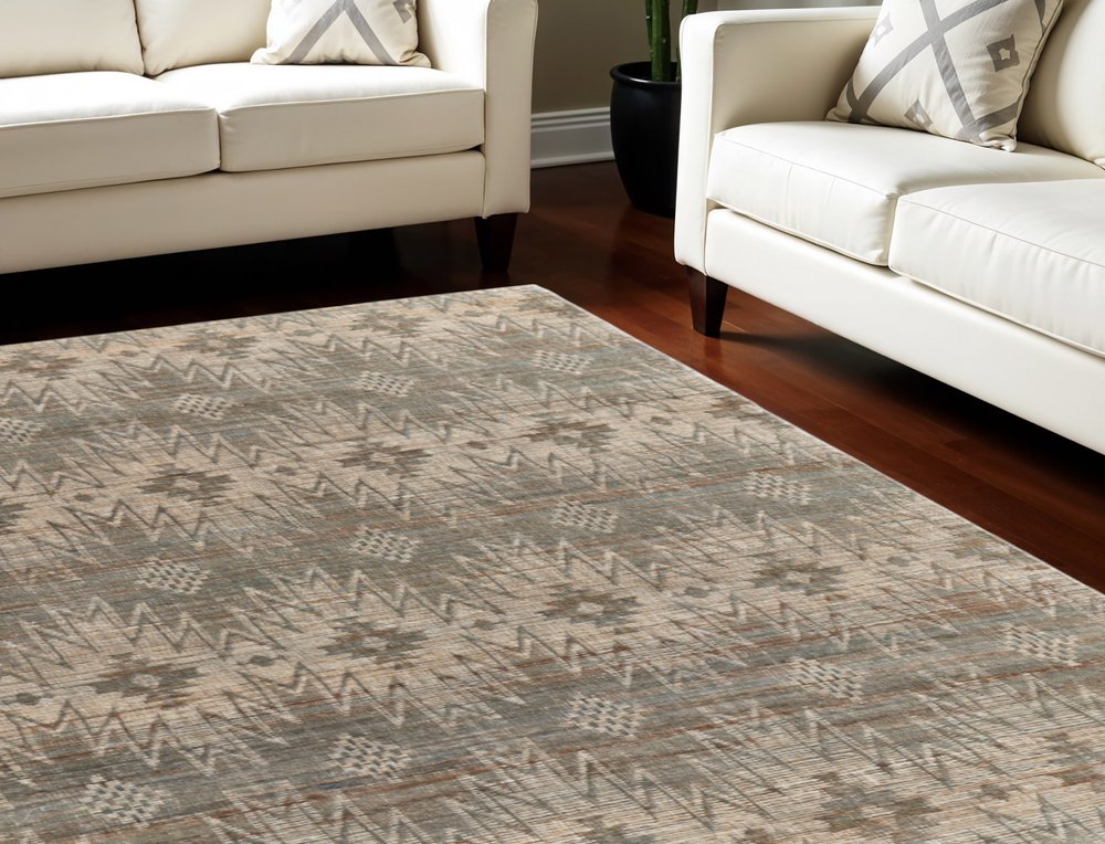 5' X 8' Tan and Gray Geometric Hand Woven Area Rug
