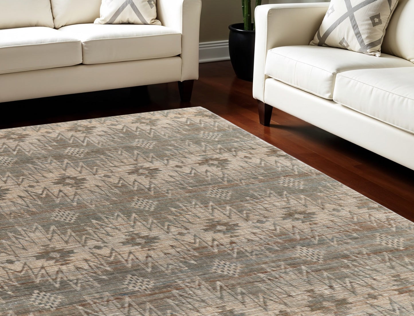 5' X 8' Tan and Gray Geometric Hand Woven Area Rug
