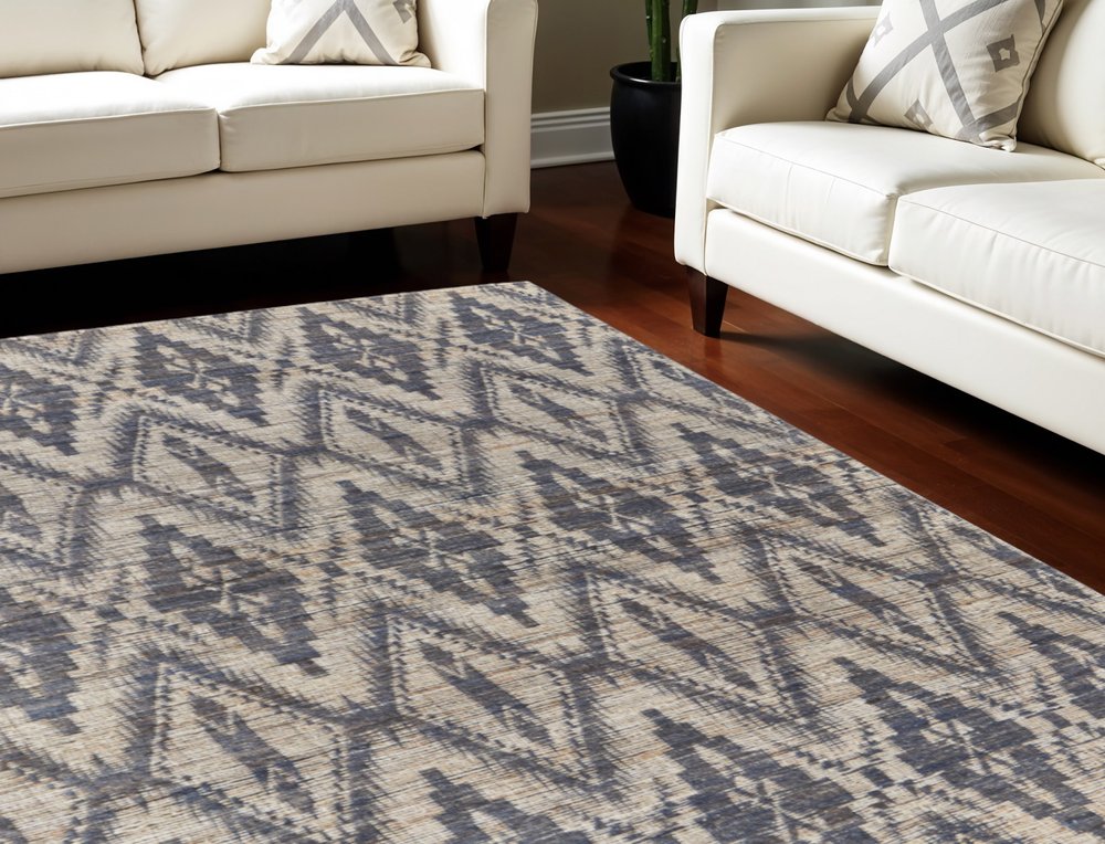 5' X 8' Tan and Gray Geometric Hand Woven Area Rug
