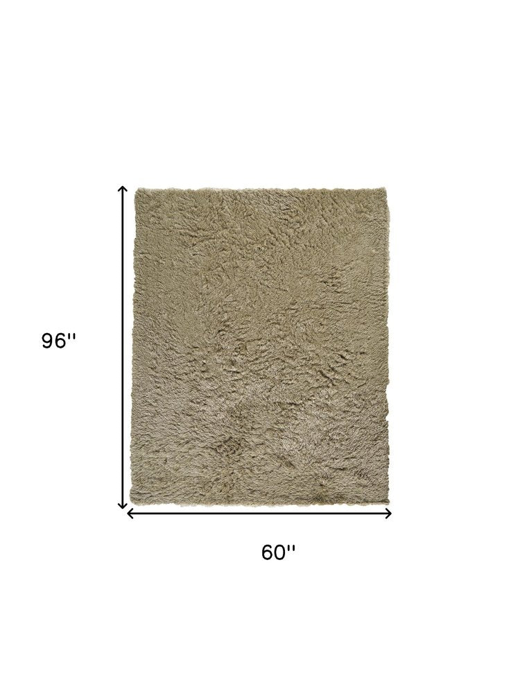 5' X 8' Tan Shag Hand Tufted Area Rug