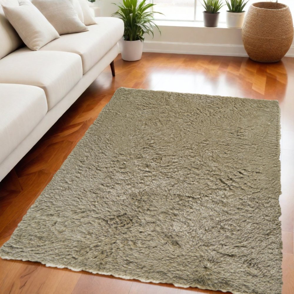 5' X 8' Tan Shag Hand Tufted Area Rug